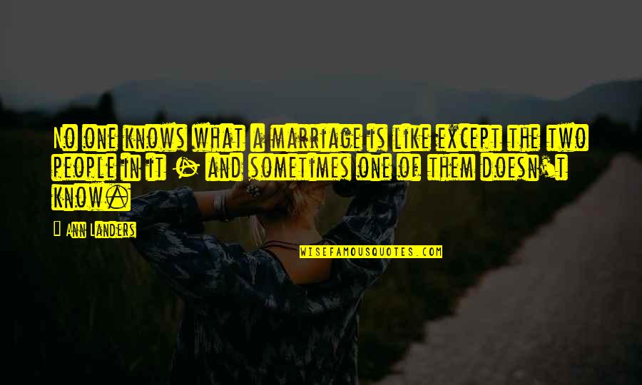 Ann Landers Quotes By Ann Landers: No one knows what a marriage is like Ann Landers Quotes By Ann Landers: No one knows what a marriage is like