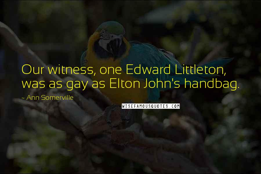 Ann Somerville quotes: Our witness, one Edward Littleton, was as gay as Elton John's handbag.