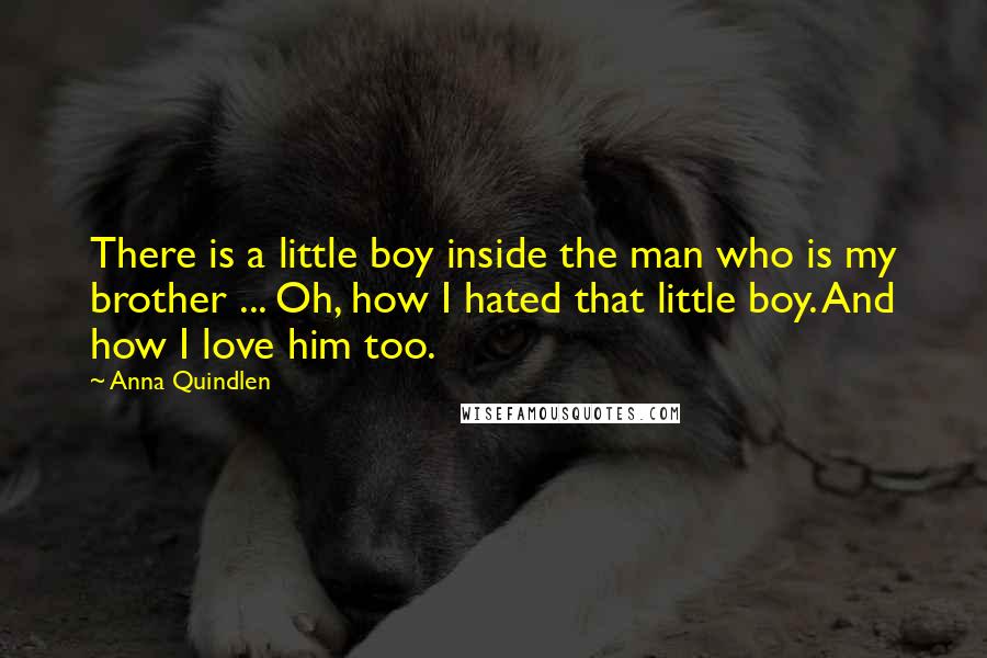 Anna Quindlen quotes: There is a little boy inside the man who is my brother ... Oh, how I hated that little boy. And how I love him too.