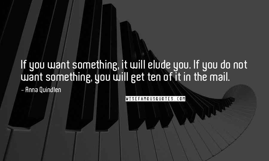 Anna Quindlen quotes: If you want something, it will elude you. If you do not want something, you will get ten of it in the mail.