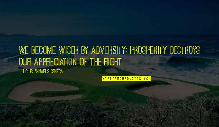 Annaeus Seneca Quotes By Lucius Annaeus Seneca: We become wiser by adversity; prosperity destroys our Annaeus Seneca Quotes By Lucius Annaeus Seneca: We become wiser by adversity; prosperity destroys our