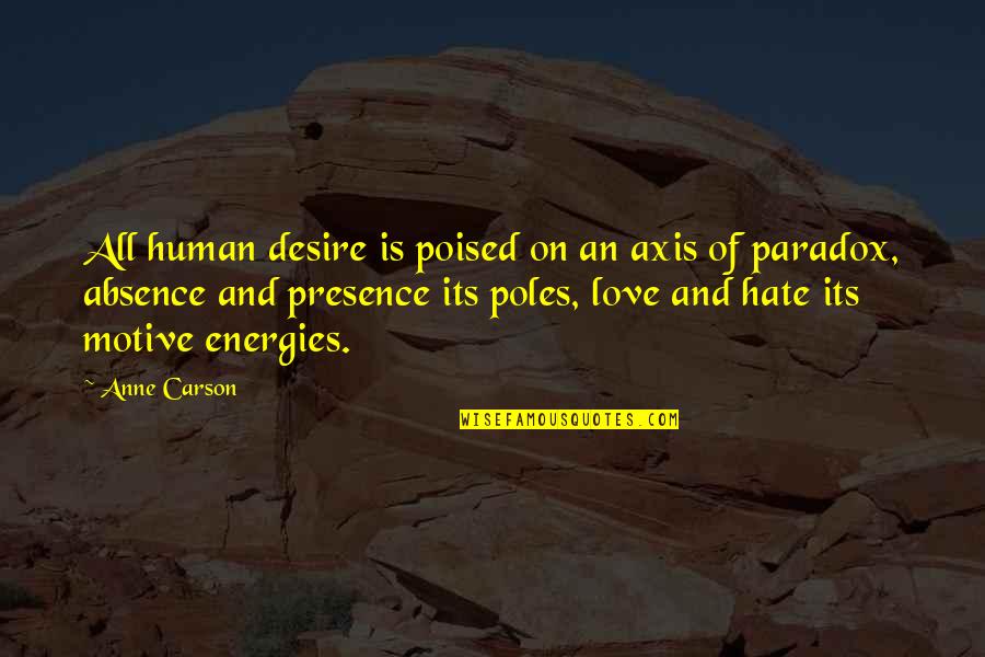 Anne Carson Quotes By Anne Carson: All human desire is poised on an axis