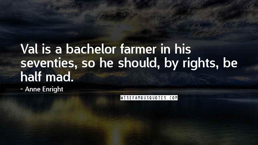 Anne Enright quotes: Val is a bachelor farmer in his seventies, so he should, by rights, be half mad.