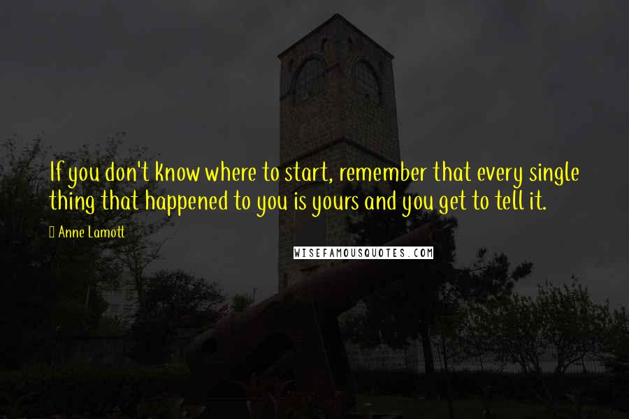 Anne Lamott quotes: If you don't know where to start, remember that every single thing that happened to you is yours and you get to tell it.