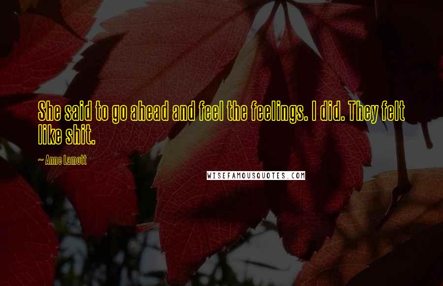 Anne Lamott quotes: She said to go ahead and feel the feelings. I did. They felt like shit.