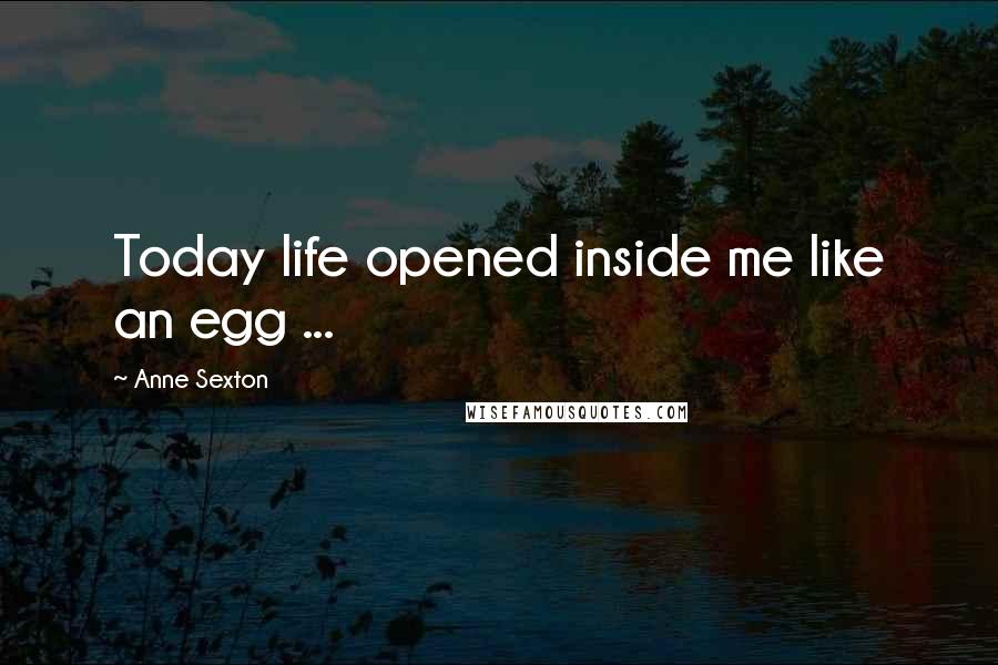 Anne Sexton quotes: Today life opened inside me like an egg ...