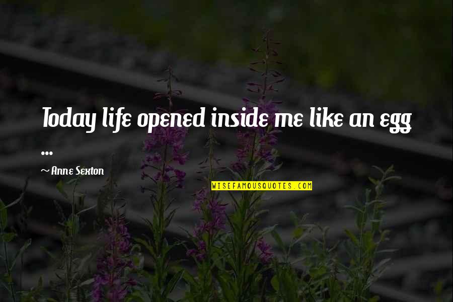 Anne Sexton Quotes By Anne Sexton: Today life opened inside me like an egg