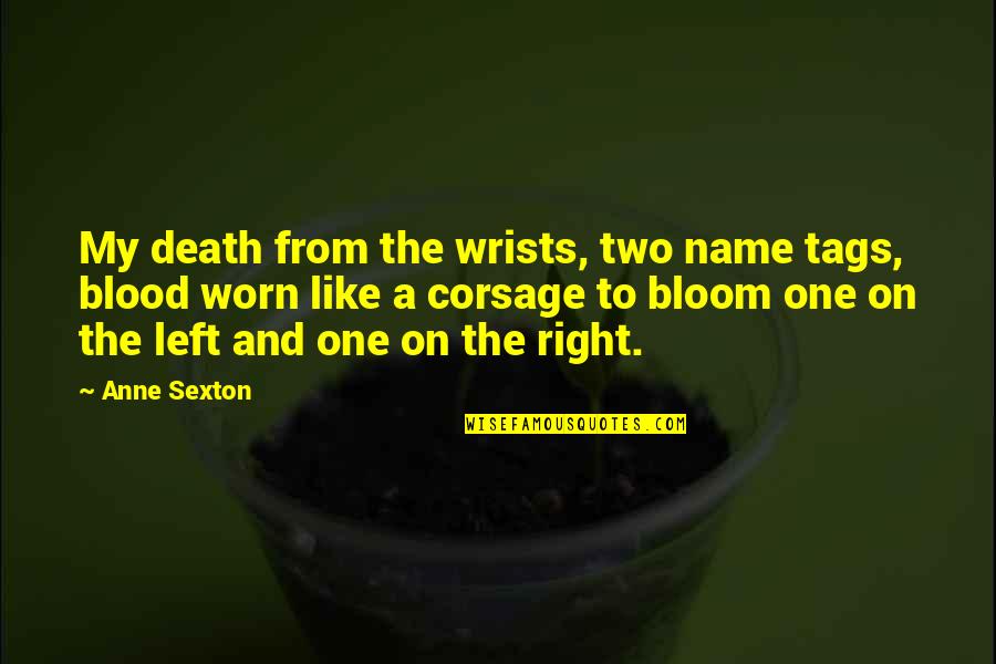 Anne Sexton Quotes By Anne Sexton: My death from the wrists, two name tags,