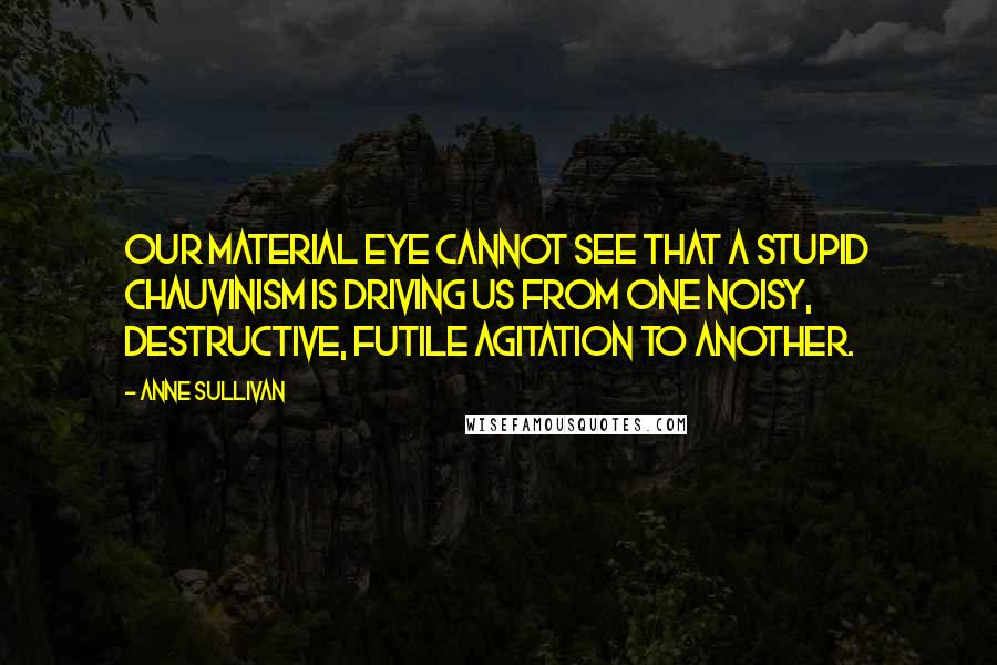 Anne Sullivan quotes: Our material eye cannot see that a stupid chauvinism is driving us from one noisy, destructive, futile agitation to another.