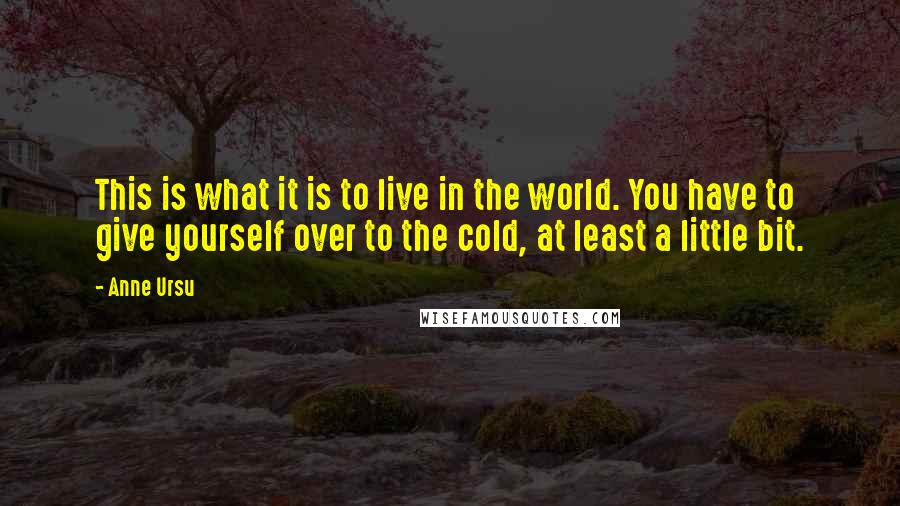 Anne Ursu quotes: This is what it is to live in the world. You have to give yourself over to the cold, at least a little bit.