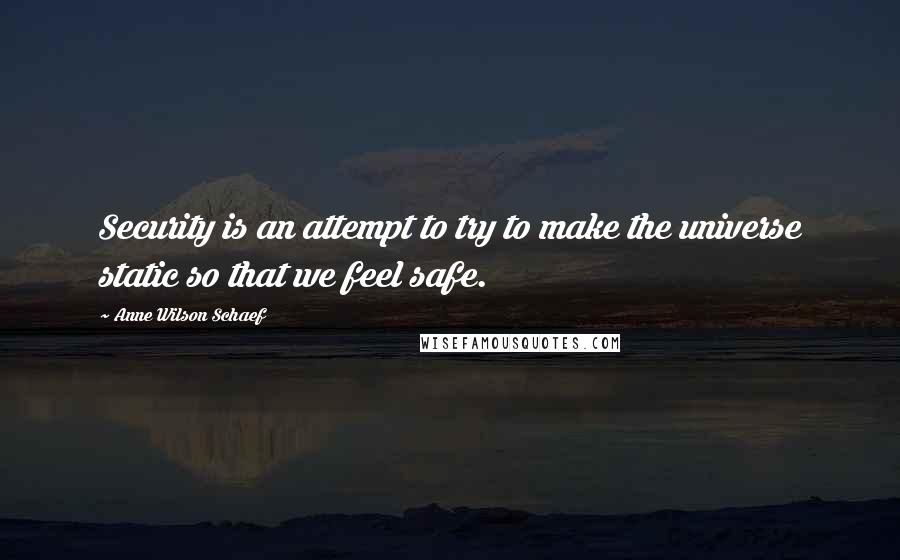Anne Wilson Schaef quotes: Security is an attempt to try to make the universe static so that we feel safe.