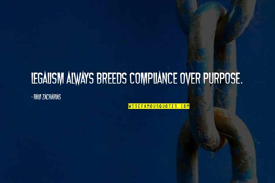 Annealing Quotes By Ravi Zacharias: Legalism always breeds compliance over purpose. Annealing Quotes By Ravi Zacharias: Legalism always breeds compliance over purpose.