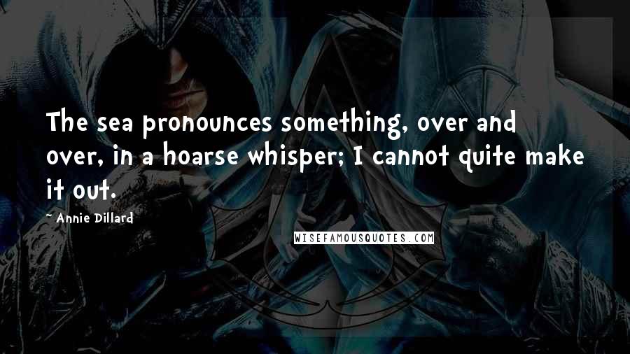 Annie Dillard quotes: The sea pronounces something, over and over, in a hoarse whisper; I cannot quite make it out.