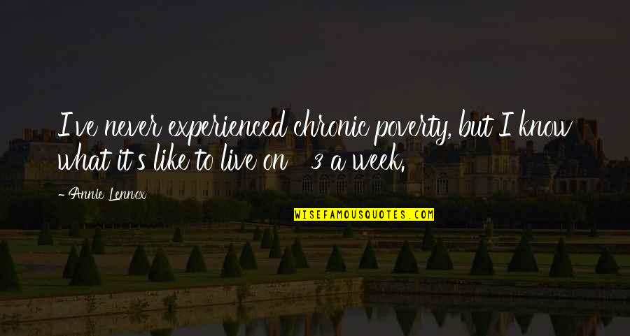 Annie's Quotes By Annie Lennox: I've never experienced chronic poverty, but I know