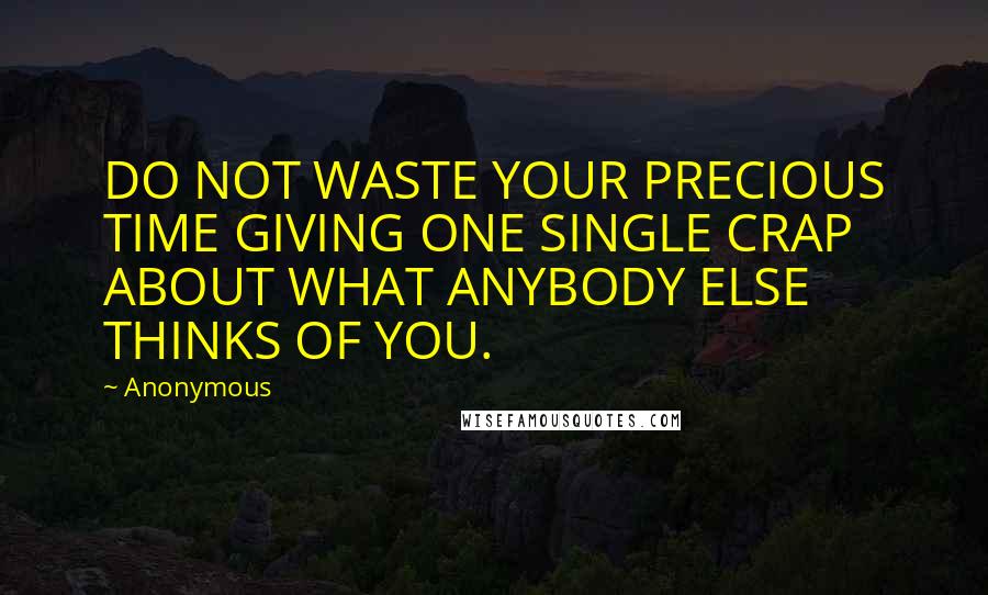 Anonymous quotes: DO NOT WASTE YOUR PRECIOUS TIME GIVING ONE SINGLE CRAP ABOUT WHAT ANYBODY ELSE THINKS OF YOU.
