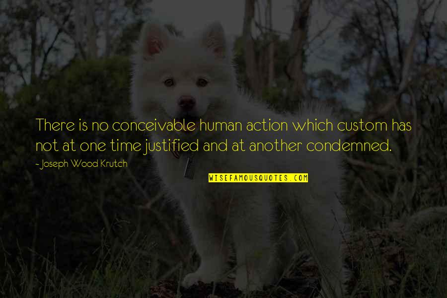 Another Human Quotes By Joseph Wood Krutch: There is no conceivable human action which custom Another Human Quotes By Joseph Wood Krutch: There is no conceivable human action which custom