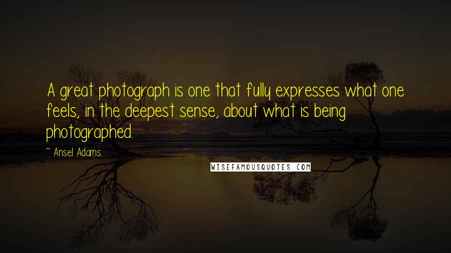 Ansel Adams quotes: A great photograph is one that fully expresses what one feels, in the deepest sense, about what is being photographed.