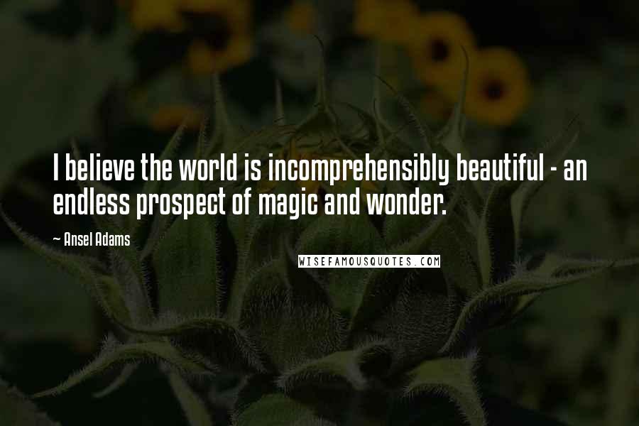 Ansel Adams quotes: I believe the world is incomprehensibly beautiful - an endless prospect of magic and wonder.