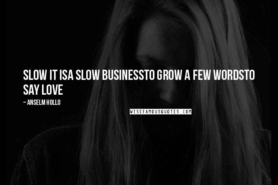 Anselm Hollo quotes: slow it isa slow businessto grow a few wordsto say love