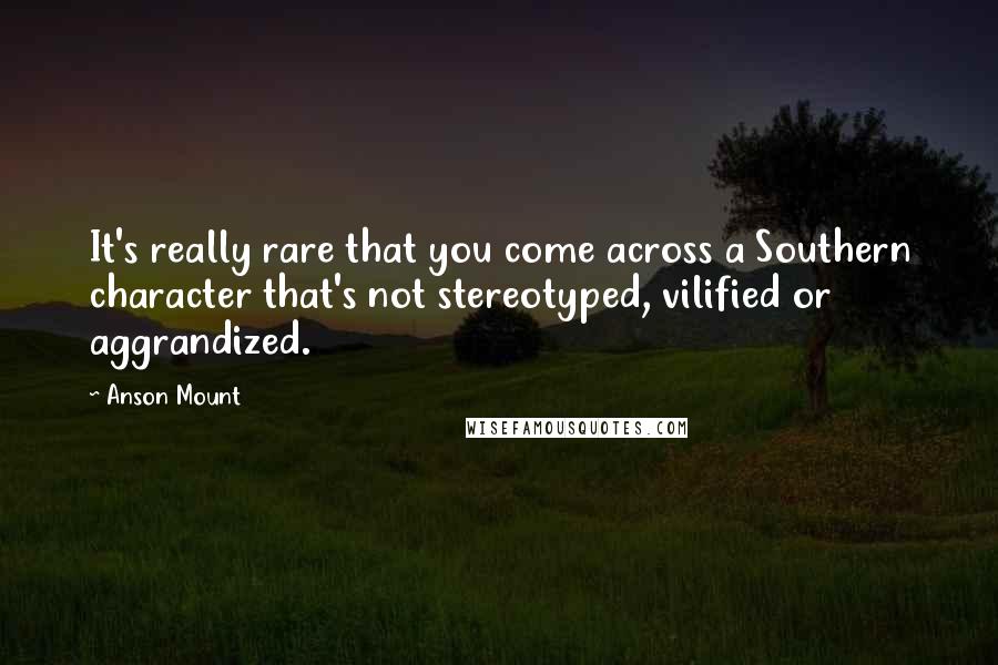 Anson Mount quotes: It's really rare that you come across a Southern character that's not stereotyped, vilified or aggrandized.