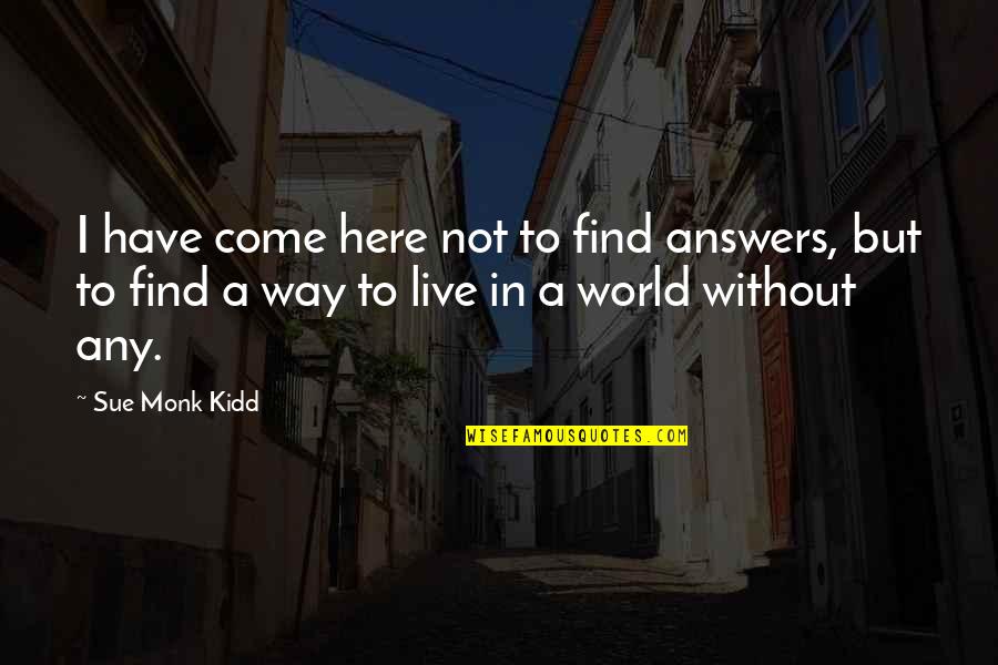 Answers To Life Quotes By Sue Monk Kidd: I have come here not to find answers,