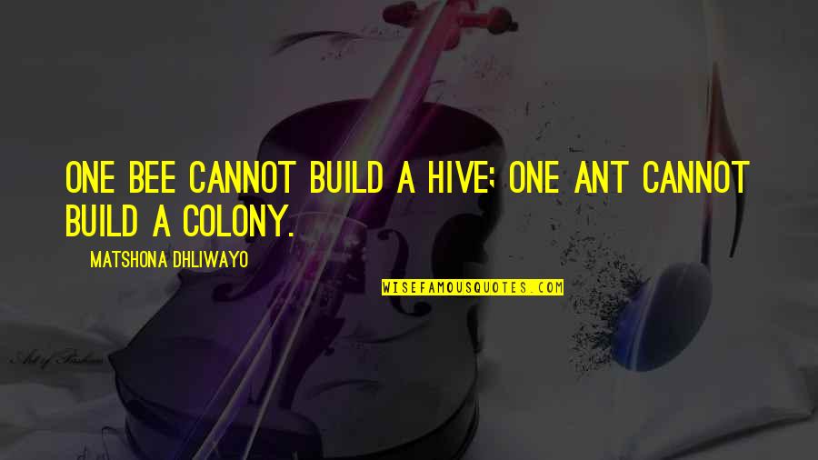 Ant Colony Quotes By Matshona Dhliwayo: One bee cannot build a hive; one ant Ant Colony Quotes By Matshona Dhliwayo: One bee cannot build a hive; one ant