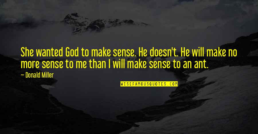 Ant Quotes By Donald Miller: She wanted God to make sense. He doesn't.