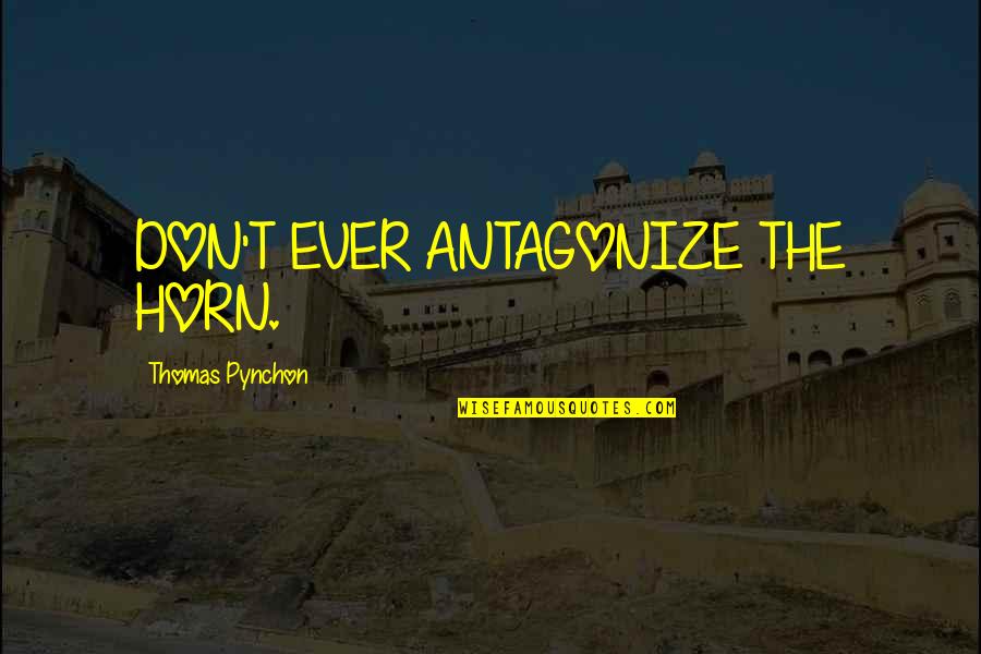 Antagonize Quotes By Thomas Pynchon: DON'T EVER ANTAGONIZE THE HORN.