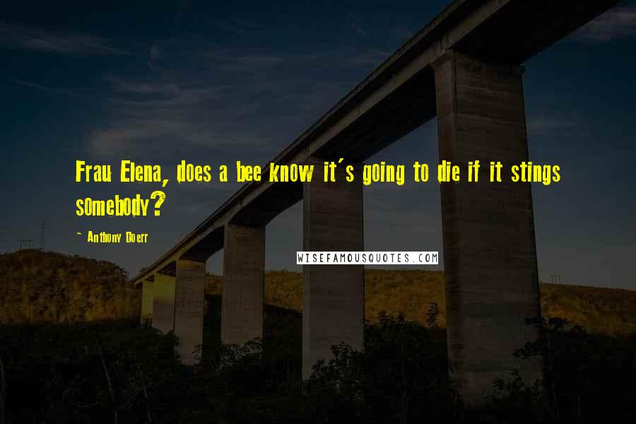 Anthony Doerr quotes: Frau Elena, does a bee know it's going to die if it stings somebody?