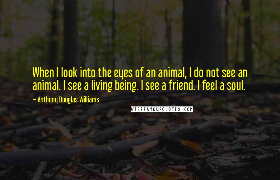 Anthony Douglas Williams quotes: When I look into the eyes of an animal, I do not see an animal. I see a living being. I see a friend. I feel a soul.