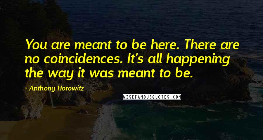 Anthony Horowitz quotes: You are meant to be here. There are no coincidences. It's all happening the way it was meant to be.