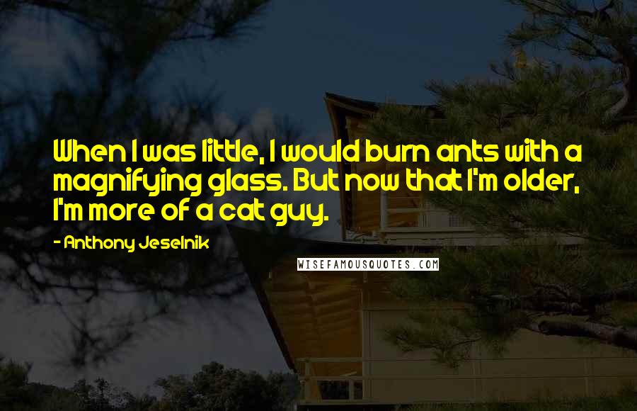 Anthony Jeselnik quotes: When I was little, I would burn ants with a magnifying glass. But now that I'm older, I'm more of a cat guy.