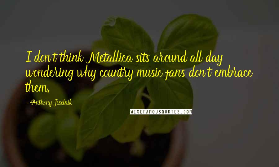 Anthony Jeselnik quotes: I don't think Metallica sits around all day wondering why country music fans don't embrace them.