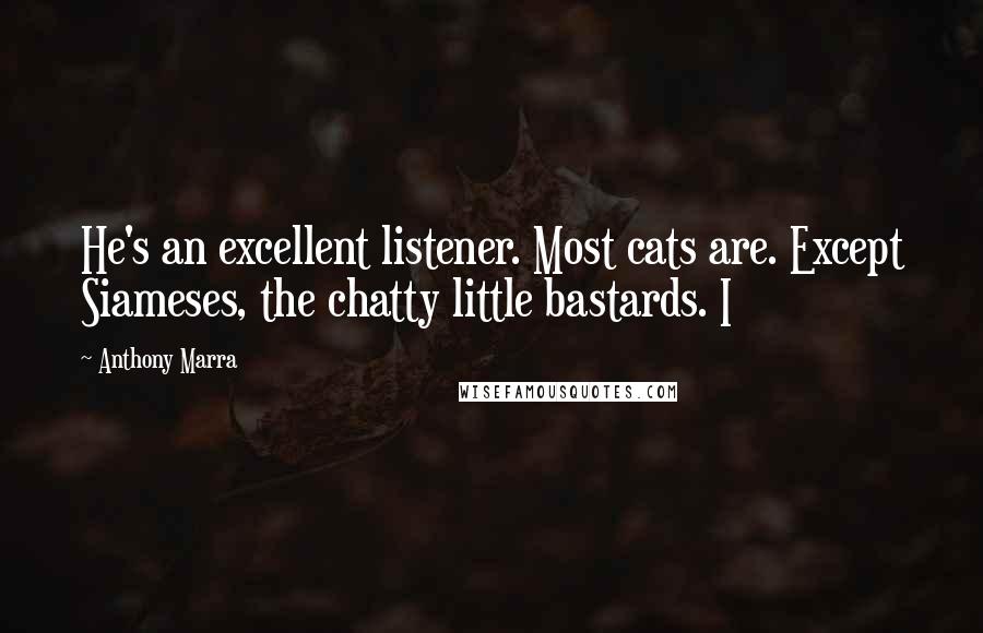 Anthony Marra quotes: He's an excellent listener. Most cats are. Except Siameses, the chatty little bastards. I