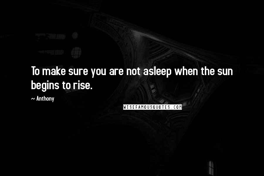 Anthony quotes: To make sure you are not asleep when the sun begins to rise.