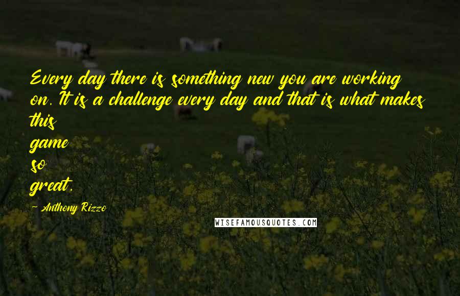 Anthony Rizzo quotes: Every day there is something new you are working on. It is a challenge every day and that is what makes this game so great.