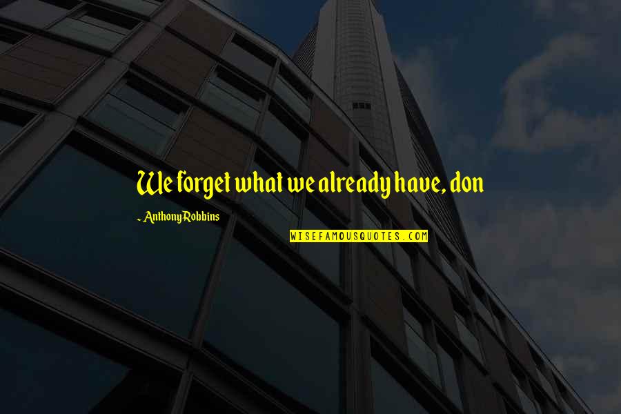 Anthony Robbins Quotes By Anthony Robbins: We forget what we already have, don