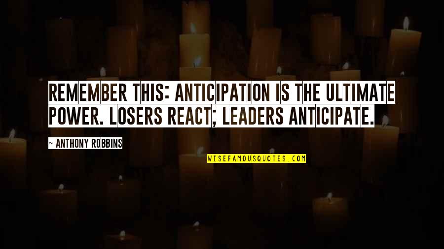 Anthony Robbins Quotes By Anthony Robbins: Remember this: anticipation is the ultimate power. Losers
