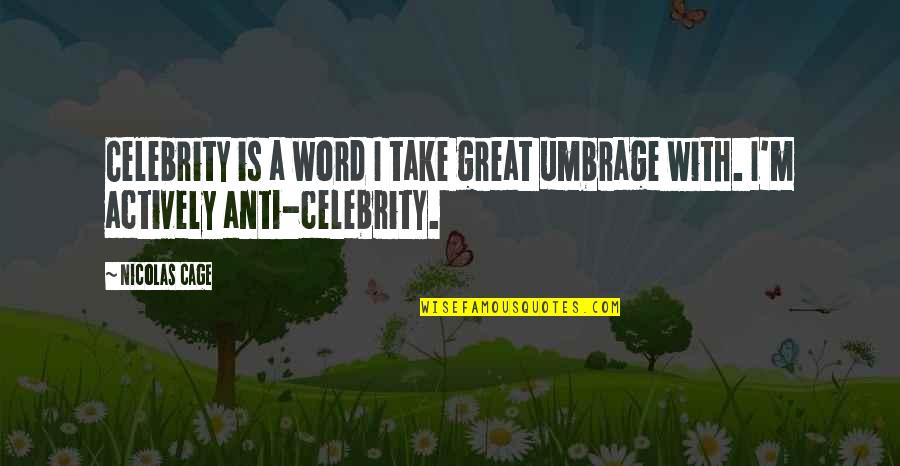 Anti-discouragement Quotes By Nicolas Cage: Celebrity is a word I take great umbrage