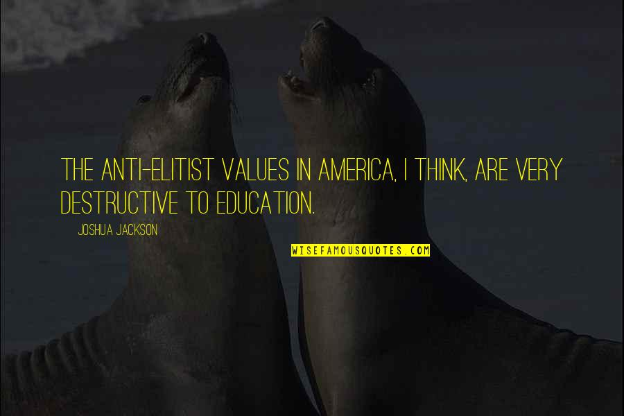 Anti-public Education Quotes By Joshua Jackson: The anti-elitist values in America, I think, are