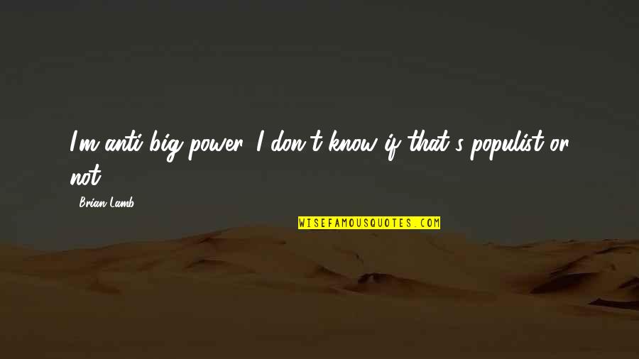 Anti-utilitarianism Quotes By Brian Lamb: I'm anti-big power. I don't know if that's