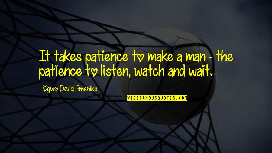 Anti Whaling Quotes By Ogwo David Emenike: It takes patience to make a man - Anti Whaling Quotes By Ogwo David Emenike: It takes patience to make a man -