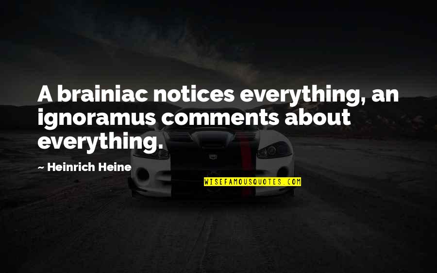 Antipodean Quotes By Heinrich Heine: A brainiac notices everything, an ignoramus comments about
