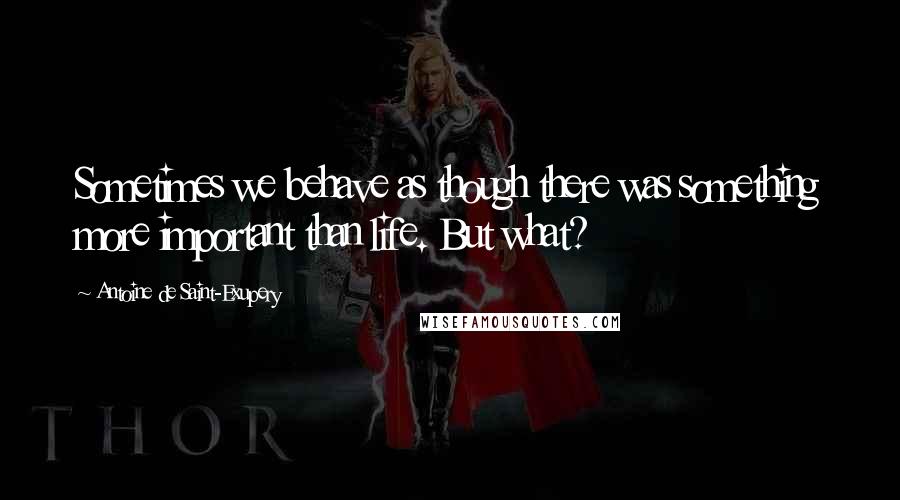 Antoine De Saint-Exupery quotes: Sometimes we behave as though there was something more important than life. But what?