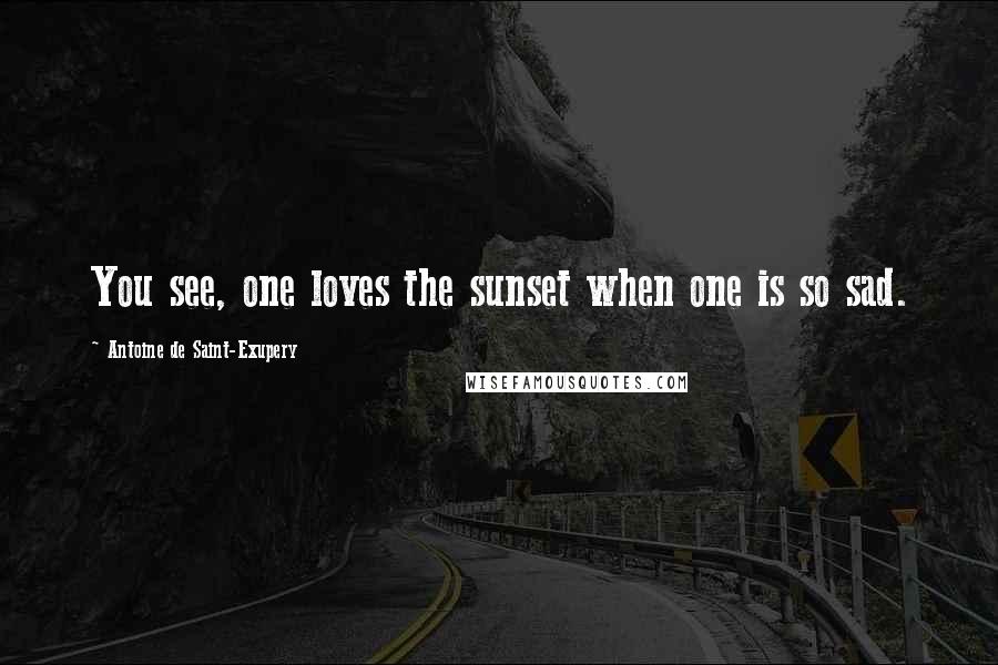 Antoine De Saint-Exupery quotes: You see, one loves the sunset when one is so sad.