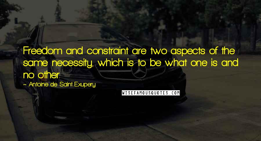 Antoine De Saint-Exupery quotes: Freedom and constraint are two aspects of the same necessity, which is to be what one is and no other.