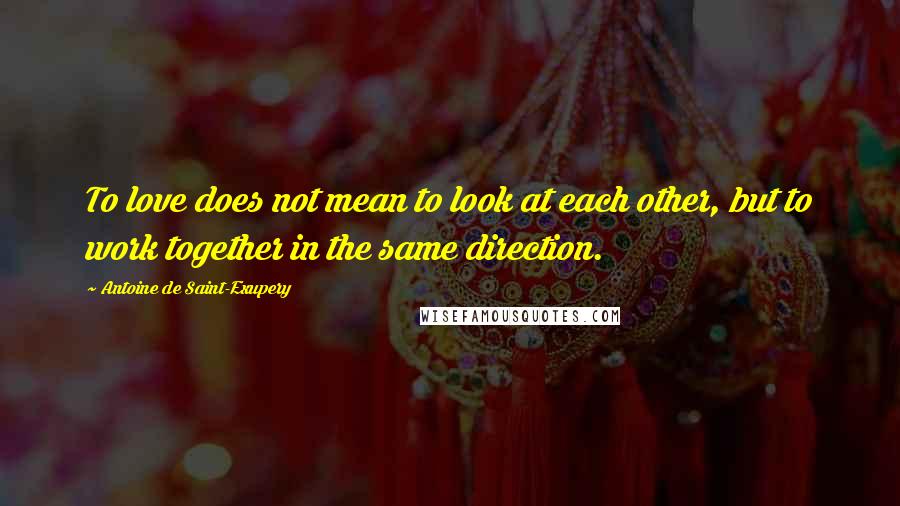 Antoine De Saint-Exupery quotes: To love does not mean to look at each other, but to work together in the same direction.