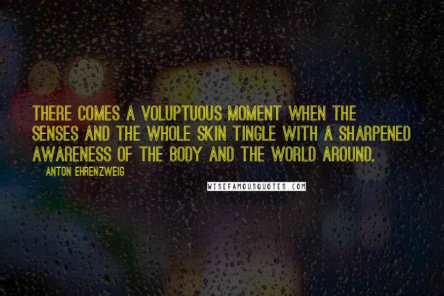 Anton Ehrenzweig quotes: There comes a voluptuous moment when the senses and the whole skin tingle with a sharpened awareness of the body and the world around.