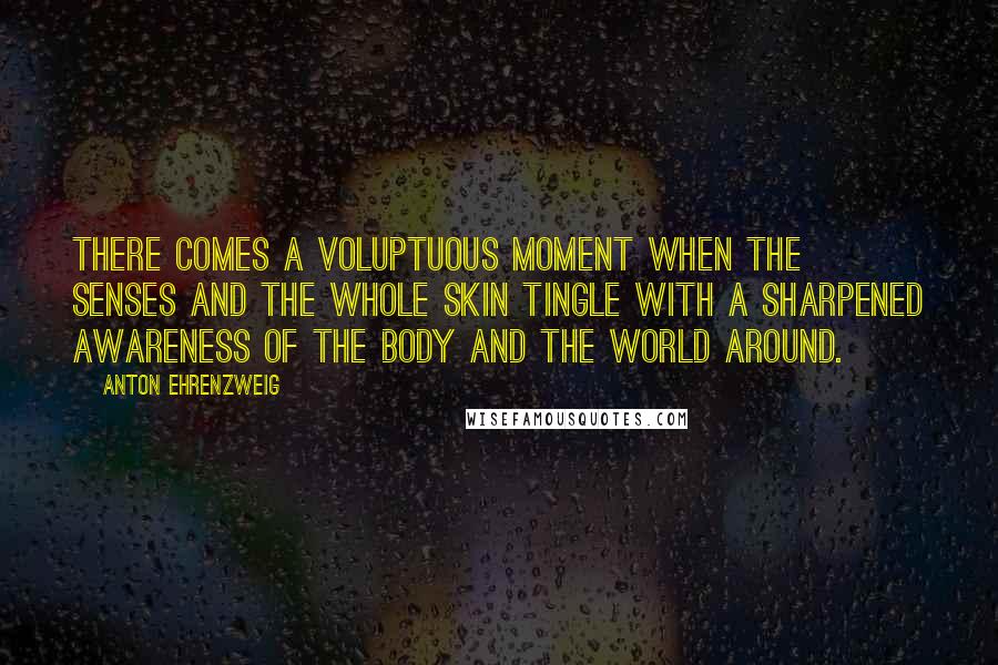 Anton Ehrenzweig quotes: There comes a voluptuous moment when the senses and the whole skin tingle with a sharpened awareness of the body and the world around. Anton Ehrenzweig quotes: There comes a voluptuous moment when the senses and the whole skin tingle with a sharpened awareness of the body and the world around.