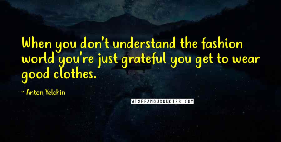 Anton Yelchin quotes: When you don't understand the fashion world you're just grateful you get to wear good clothes.